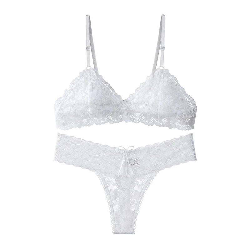 Lace Bra and Panty Set, Lace, Sheer, Scalloped, Breathable, Transparent, for Women, Daily Wear, Comfortable Fit
