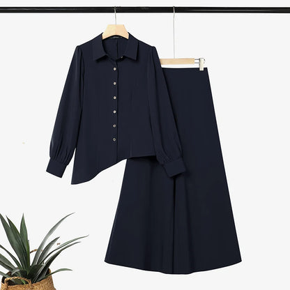 ZANZEA Women Two Piece Pants Suit Long Lantern Sleeve Asymmetrical Blouse Wide Leg Trousers Office Outfits Solid Matching Sets