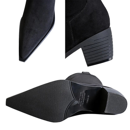 BIGTREE Shoes Women Knee-High Boots Autumn Winter Shoes High Boots Suede Middle Heel Pointed Tip Women Boots Botas Para Mujer