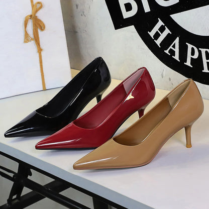 BIGTREE Shoes Women Pumps Patent Leather High Heels Sexy Party Shoes Stiletto Heels 6.5 cm Pointed Ladies Shoes Large Size 43