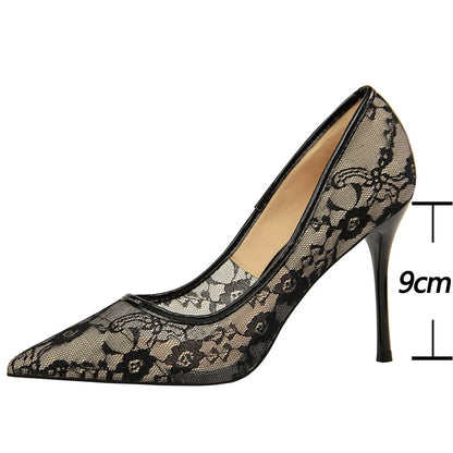 BIGTREE Shoes Mesh Hollow Lace Women Pumps Sexy Party Shoes High Heels Wedding Shoes Lace Stiletto Heels 9 cm Ladies Shoes 2026