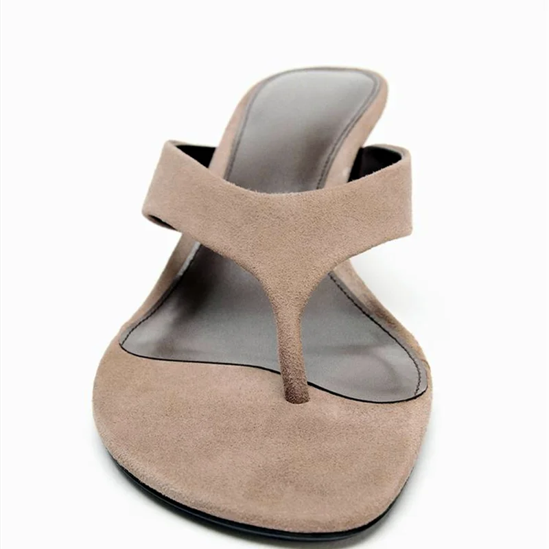 Luxury Designer Faux Suede Women's Slippers Sexy Round-Toe Flip-Flops Comfort Summer High-Heeled Sandals for Ladies Beach Shoes