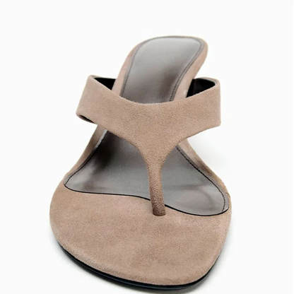 Luxury Designer Faux Suede Women's Slippers Sexy Round-Toe Flip-Flops Comfort Summer High-Heeled Sandals for Ladies Beach Shoes