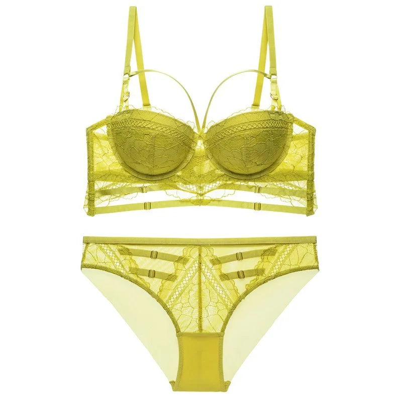 Sexy Hollow Lingerie Set for Women Classic Bandage Push Up Bra Set Europe Lace Embroidery Underwear Female Bras and Panties Set