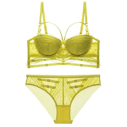 Sexy Hollow Lingerie Set for Women Classic Bandage Push Up Bra Set Europe Lace Embroidery Underwear Female Bras and Panties Set