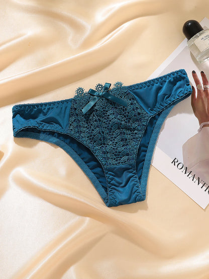 Solid Color Sexy Women's Bikini Panties Low-Rise Comfortable Ladies Lace Pattern Briefs