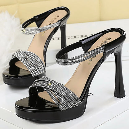 BIGTREE Shoes Women Luxury High Heels Open Toed High-heeled Sandals Women Summer Shoes Rhinestone Stiletto Heels 11.5 cm Pumps