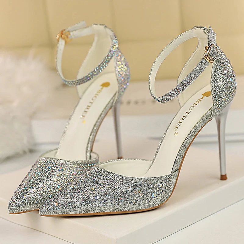 BIGTREE Shoes Rhinestone Woman Pumps Fashion Wedding Shoes Women Basic Pump Stiletto Heels 10cm 7cm Heeled Shoes High Heels