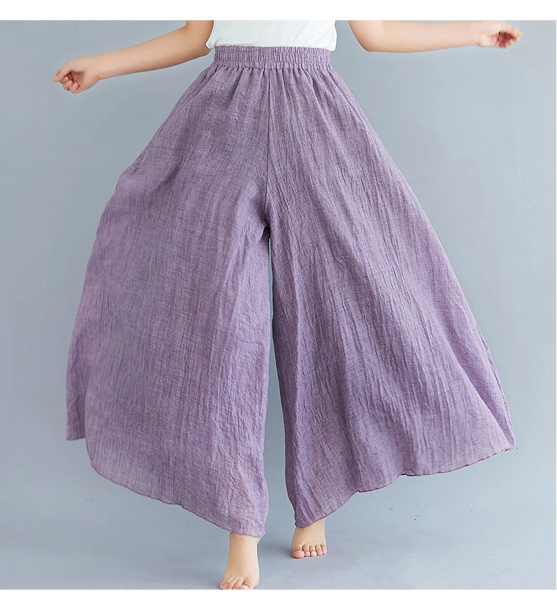 Cotton Linen Wide Leg Pants for Women Summer Casual Loose Pants High Waist Big Swing Skirt Capris Women Clothing PT-565