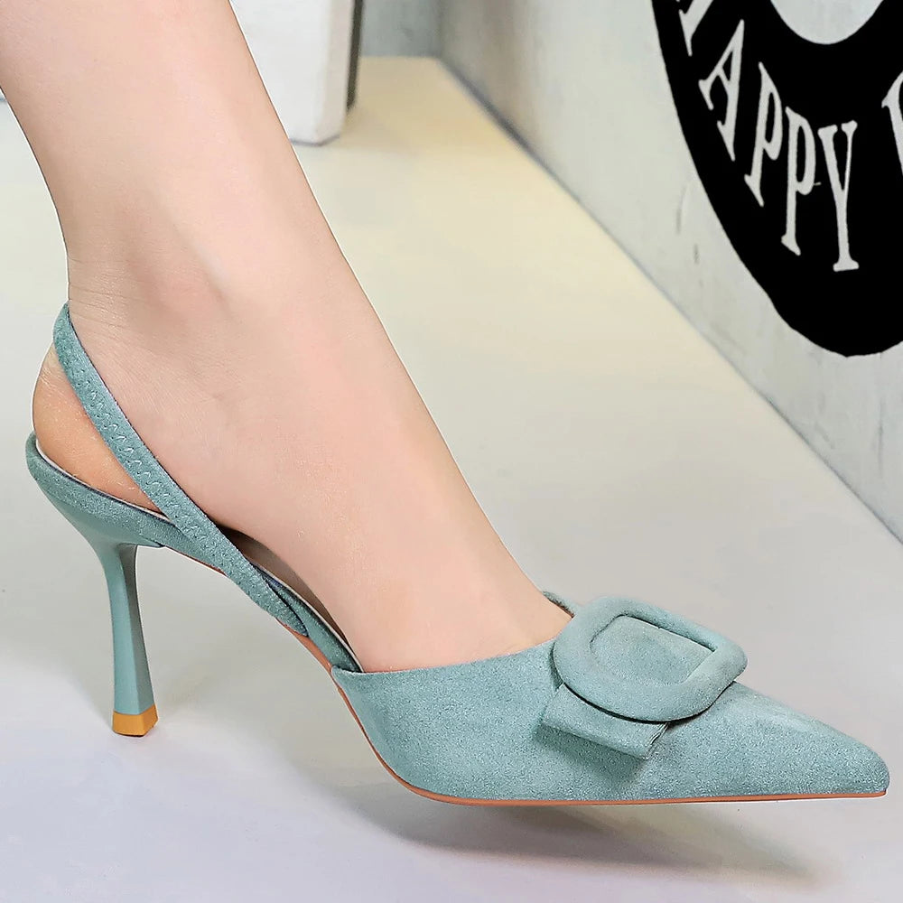 BIGTREE Shoes Belt Buckle Decoration Women Pumps Fashion High Heels Suede Stiletto 8 cm Heels Women's Sandals Summer Shoes 2026