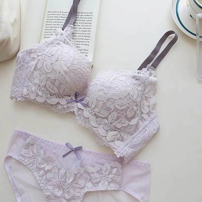 Japanese Style Lace Bra Set Women Small Bust Push Up Lift Adjustable Anti Sagging Side Support No Gap Wirefree Luxury Comfort AB