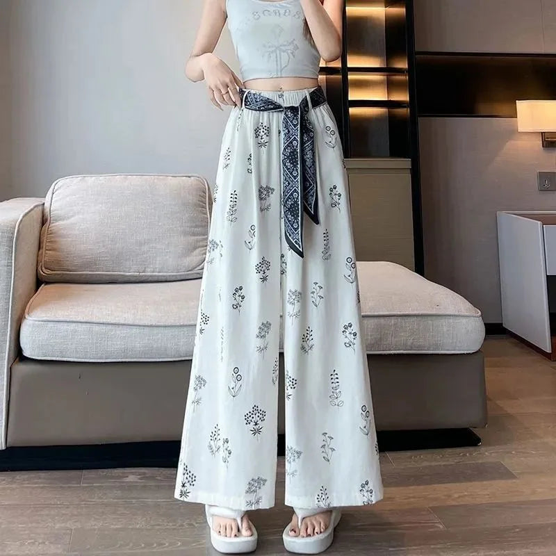 Women's Retro Comfortable Pants Printed Thin Office Lady Fashion New Arrival Trendy Breathable