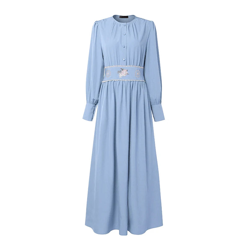 Ramadan Abaya ZANZEA Autumn Embroidered Dresses Muslim Robe Eid Dress IsIamic Clothing Women Long Sleeve Buttons Sundress Kaftan