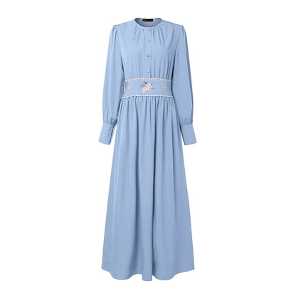 Ramadan Abaya ZANZEA Autumn Embroidered Dresses Muslim Robe Eid Dress IsIamic Clothing Women Long Sleeve Buttons Sundress Kaftan
