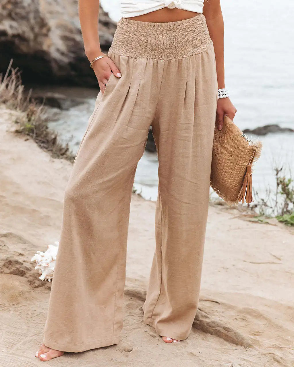 Women's Wide-leg Pants Solid Color Cotton and Linen Loose Trousers Basic Korean Style High Street Casual Pants for Female