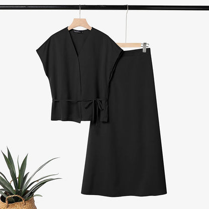 ZANZEA 2PCS Stylish Women V Neck Short Sleeve Blouse Dress Sets Summer Outfits Elegant 2 Pieces Sets Solid OL Work Skirt Suit