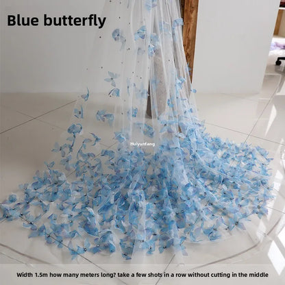 3D Butterfly Embroidery Lace Mesh Fabric for Wedding Dress Decoration Handmade Diy Cloth By The Meter Sewing Material