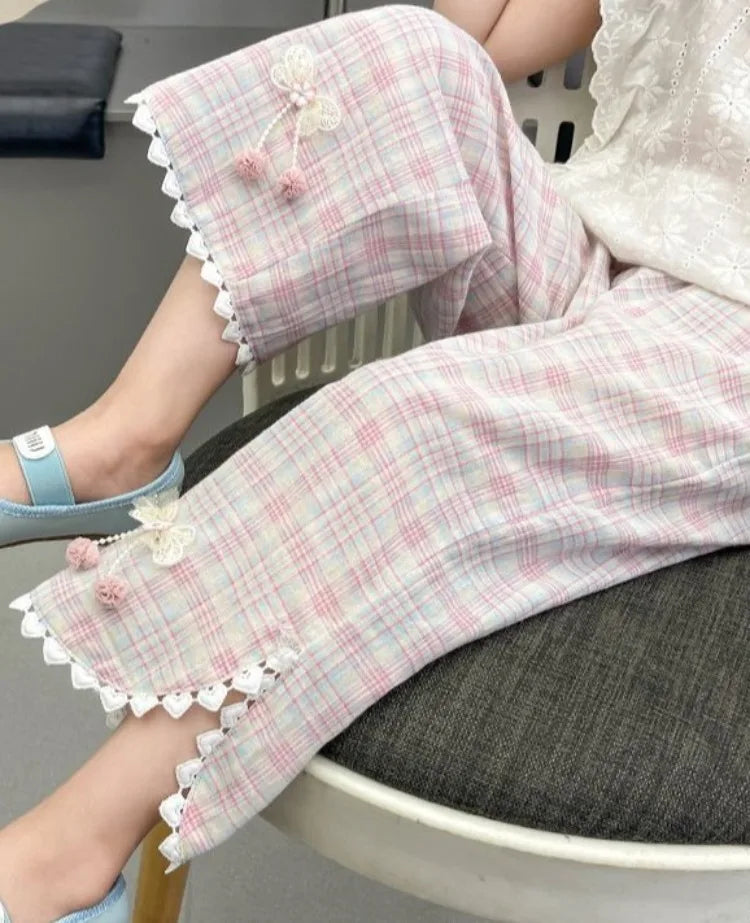 2026 New Girls' Lightweight Anti Mosquito Straight Leg Pants Ethnic Style Summer Trendy Kids Clothing Breathable Comfortable