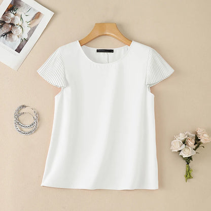ZANZEA Woman Daily Casual Blouses Pleated Cap Sleeves Round Neck Solid Color Regular Fit Tops 2026 Summer Commute Work Blusas