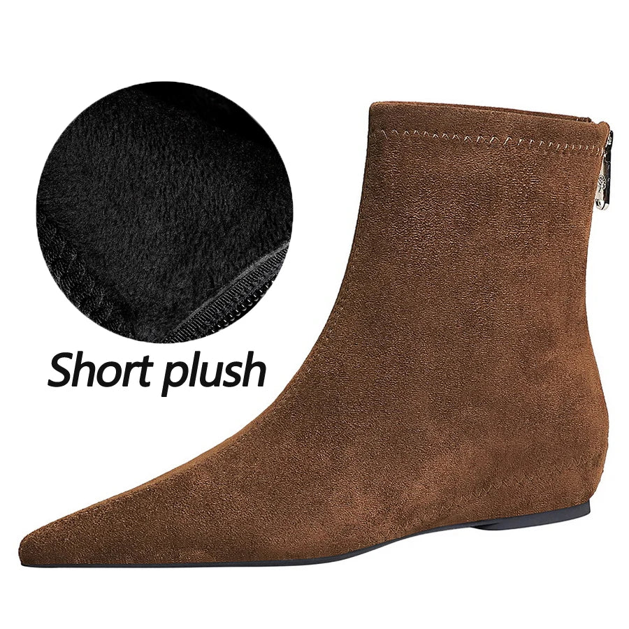 BIGTREE Shoes Suede Women's Boots Wedges Ladies Ankle Boots Low-heeled Shoes Rear Zipper Short Boots Keep Warm Winter Boots