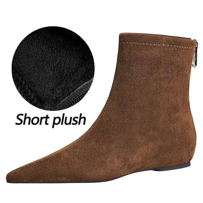 BIGTREE Shoes Suede Women's Boots Wedges Ladies Ankle Boots Low-heeled Shoes Rear Zipper Short Boots Keep Warm Winter Boots