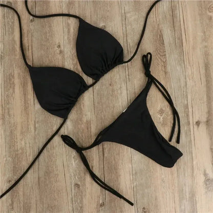 Neck Strap Bikini European and American Sexy Swimsuit WOMEN'S Split Strap Adjustable Multicolor SWIMSUIT SET