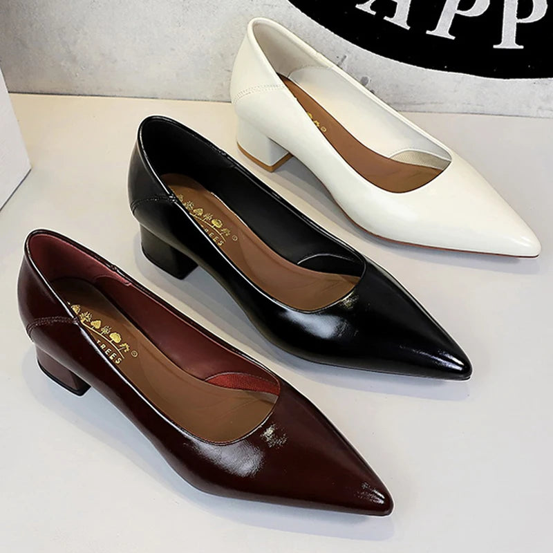 BIGTREE Shoes Women Pumps Chunky Heel Ladies Shoes Pointed Tip Commute Women Mid-Heel Shoes Comfort Lady Fashion Office Shoes