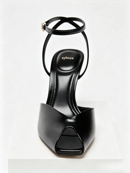Cozy Black Soft Leather Peep Toe High Heel Sandals Women Fashion Ankle Buckle Designer Shoes Elegant Banquet Brand Dress Shoes