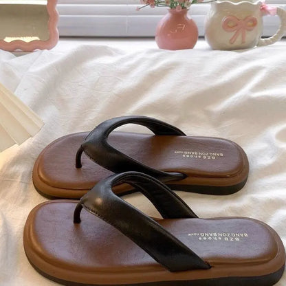 Autumn Afternoon Flip Flops for Women Suede Wedge Heel Clip Toe Memory Foam Insole Non Slip Summer Beach Footwear