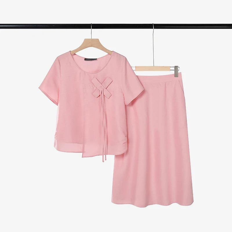 ZANZEA 2026Summer Outfits Elegant Women 2 Piece Sets O Neck Short Sleeve Blouse Dress Sets Solid A Line OL Work Midi Skirt Suit