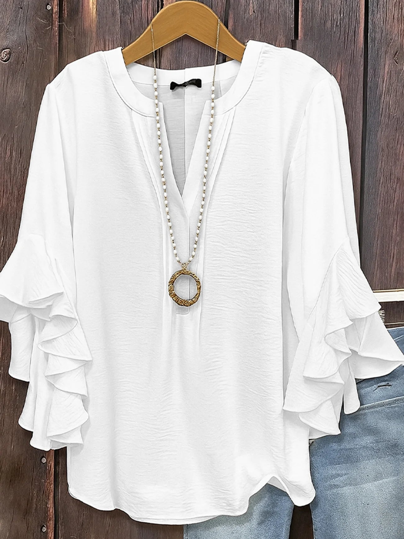 Women V Neck Ruffle Sleeve Loose Chiffon Blouse Casual Summer Top Elegant Office Lady Business Work Shirt Fashion Tunic