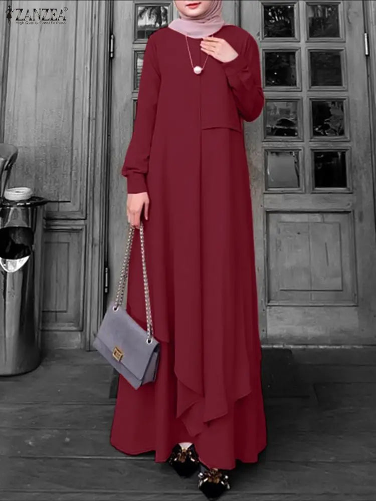 2026 ZANZEA Ramadan Robe Modest Elegant Muslim Abaya Dress Women Spring Long Sleeve Dresses Irregular Sundress IsIamic Clothing