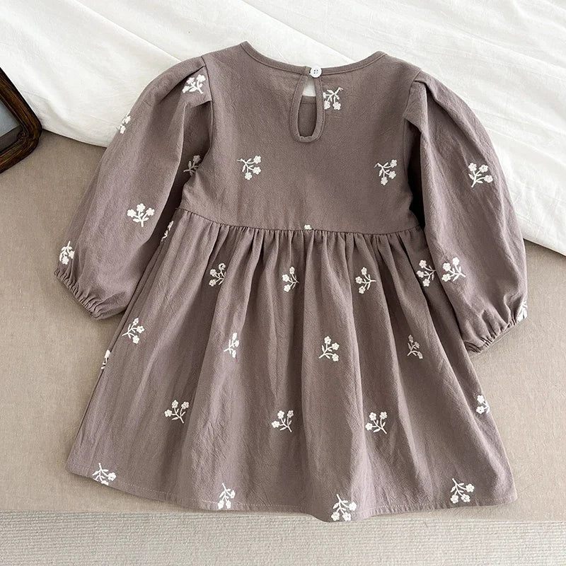 2-7Yrs Casual New Flower Girl Dresses Kids Girls Dress Floral Kids Clothes Autumn Cotton Embroidery Baby Girl Princess Dress
