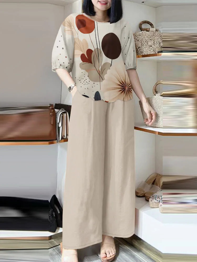 2026 ZANZEA Women Summer Pant Sets Half Sleeve Floral Print Blouse Casual Trouser Suit 2pcs Elegant Work Tracksuits 2-Piece Sets
