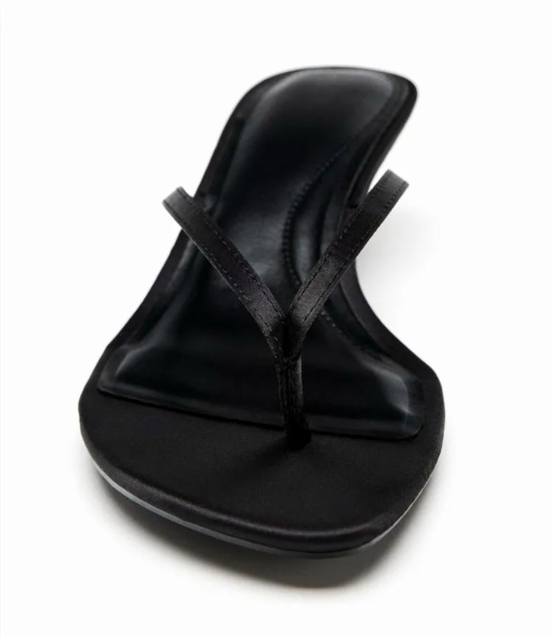 Luxury Satin High-Heeled Flip-Flops Women Sexy Stiletto Sandals for Ladies Summer Elegant Women Shoes Comfortable Beach Slippers