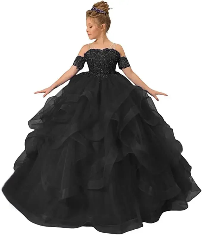 Dress for girls Party Flower Kids Ball Gown Tulle Off Shoulder Children Birthday Wedding Dresses First Communion Gown Clothing