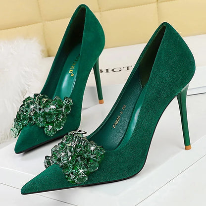 BIGTREE Shoes 2026 Rhinestone Women Pumps Bowknot High Heels Luxury Gemstone Banquet Shoes Stilettos Heels 9 Cm Ladies Shoes
