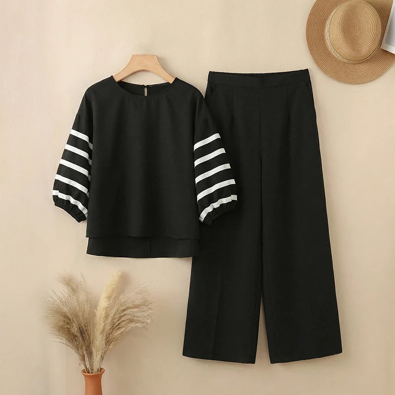 2026 ZANZEA Summer Wide Leg Pant Sets Fashion Women Outfits 3/4 Sleeve Blouse Trousers Striped OL Work Tracksuit 2 Pieces Sets