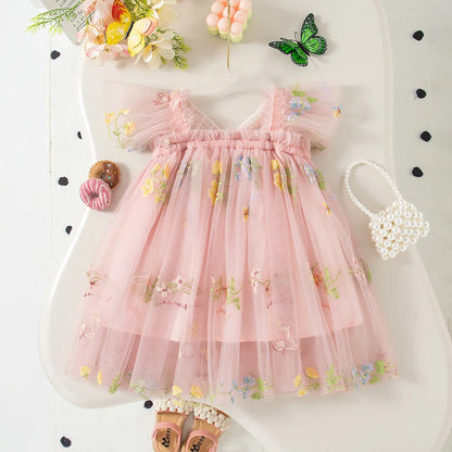 Girls' Dress Summer Lace Floral Print Cute Princess Baby Girl Dress Adorable Wedding Flower Girl Outfit
