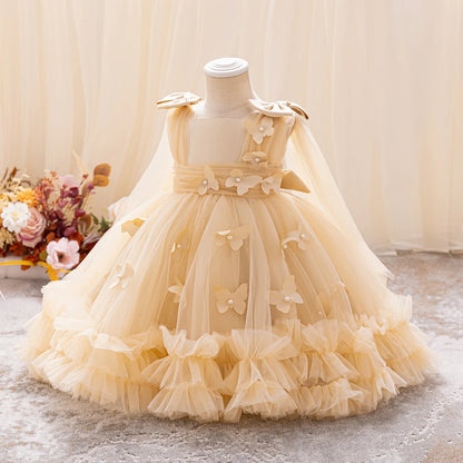 HETISO Baby Girls Princess Dress Butterfly Petal Tutu Party Prom Gown Kids Birthday Bridesmaid Wear 1-6 Years