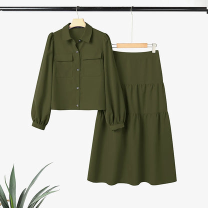 ZANZEA Casual Women's 2 Piece Skirt Sets Long Sleeve Shirts and Elastic Waist Midi Skirts Suits 2pcs Elegant Woman Outfits