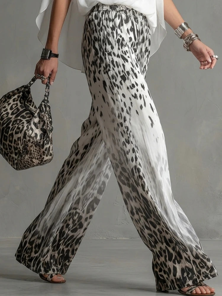 Missuoo Women's Watercolor Leopard Print Elastic Waist Wide Leg Chiffon Palazzo Pants 2026 Summer Casual Vacation Trousers