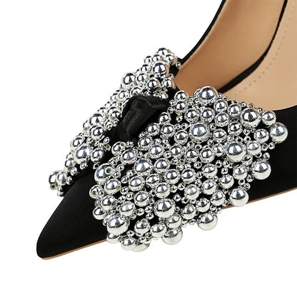BIGTREE Shoes New Luxury Women Pumps Bowknot High Heels Silks Satins Shoe Upper Women Heels Stilettos Pointed End Women Shoes
