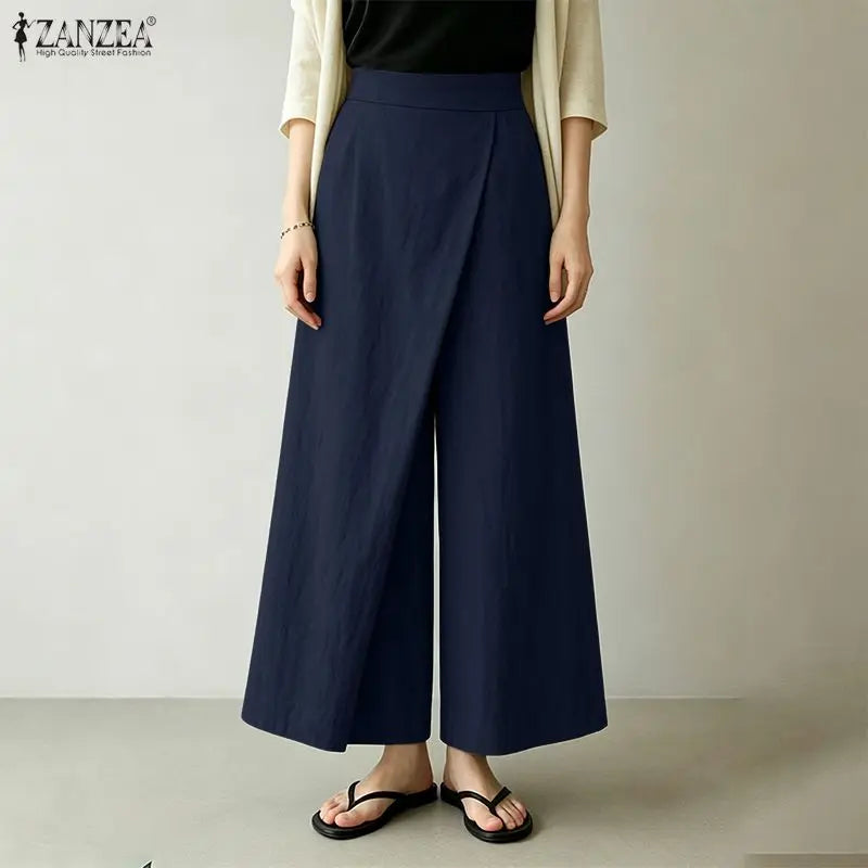 Summer Spring ZANZEA Women Pants Solid Color Loose Female Wide Leg Pants Casual Long Trousers Streetwear Fashion Bottoms