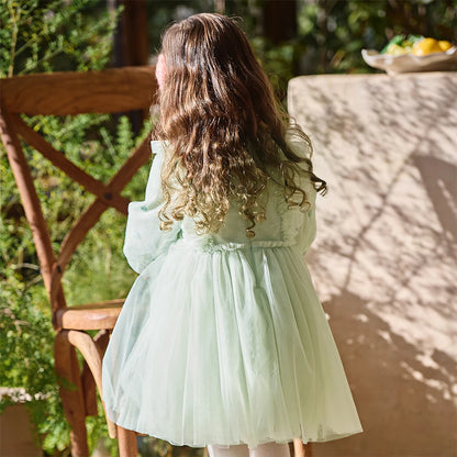 Dave Bella Baby Girl Dress Children Princess Dresses Spring Autumn Kids Clothes Green Charm Mesh Elegant Outdoor Party DB1260177