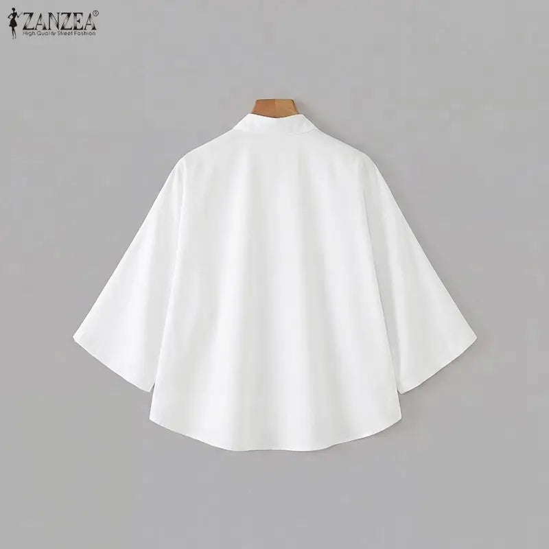 ZANZEA Plus Size 5XL Woman Vintage Shirts Mandarin Collar Frog Buttons High-Low Blouse Chinese Style Casual Solid Daily Wear Top