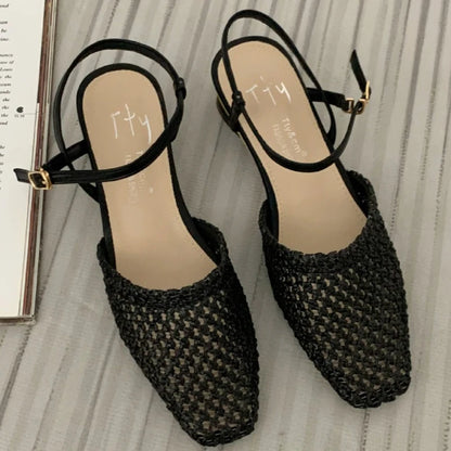 Retro Mesh Hollowed Women Sandals Fashion Back Strap Buckle Wedge Sandals Woman Comfortable Breathable Non-slip Slide Sandals