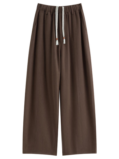 FSLE【Premium Series】2026 Summer Women's Arc Leg Relaxed Fit Wide Leg Pants with Elastic Waist - Casual Comfort for Daily Wear