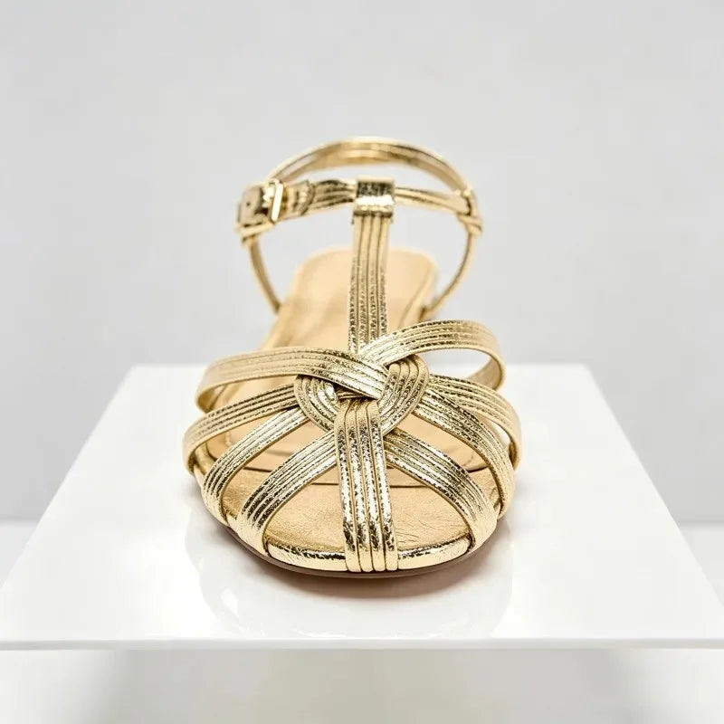 Classic Style Soft Leather Pu Woven Flat Sandals Women 2026 Luxury Designer Gladiator Sandals Summer Comfortable Women's Shoes