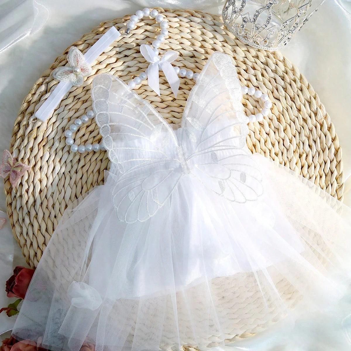Ylsteed Newborn Girl Photography Outfits with Headband Baby Girl Butterfly Wings Mesh Dress for Photo Shooting Infant  Props-HD